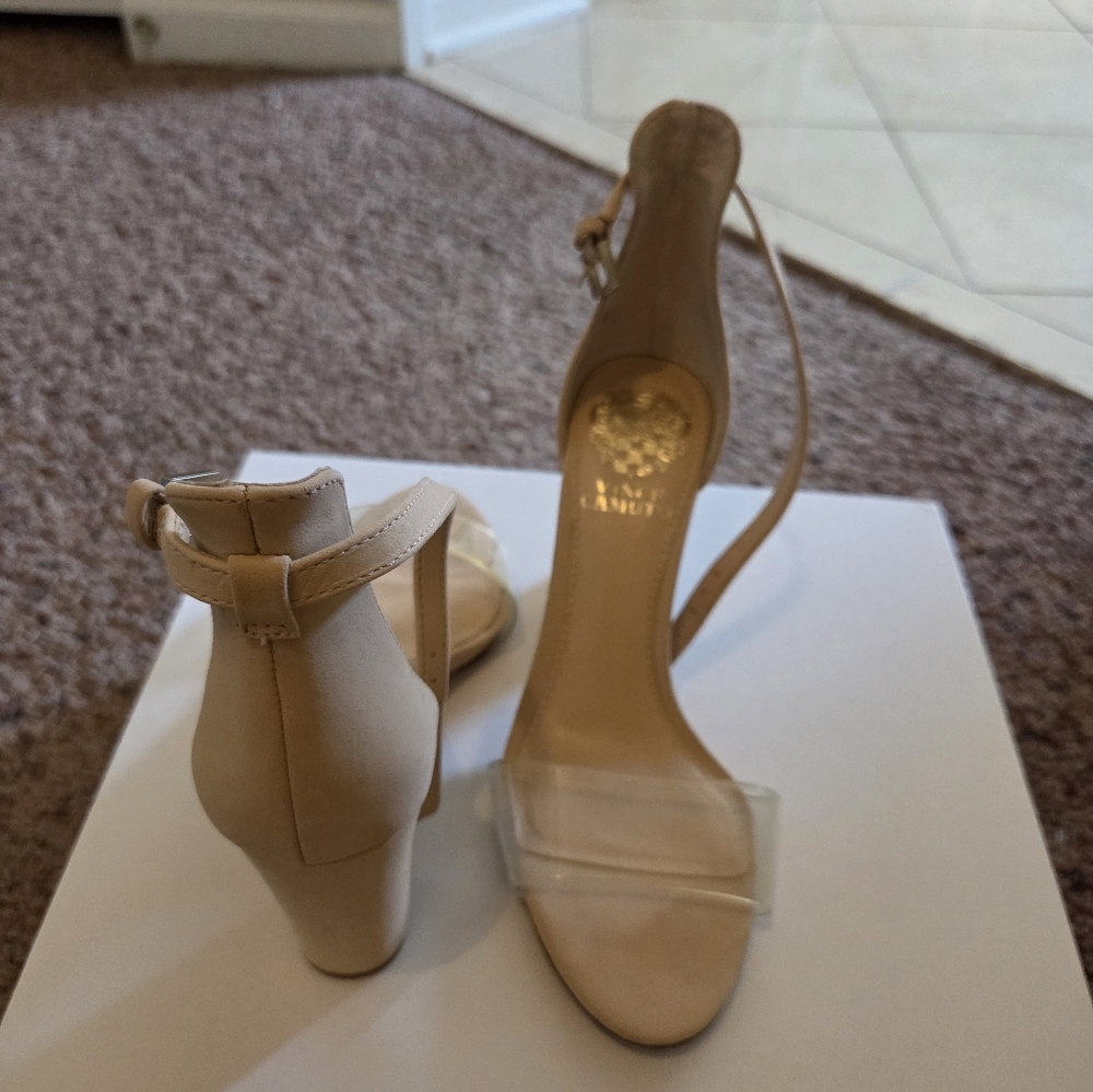 Vince Camuto Tan Strappy Stiletto Heels